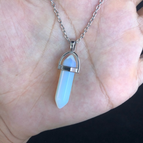 Moonstone Crystal point pendant necklace gem opal - Picture 4 of 6